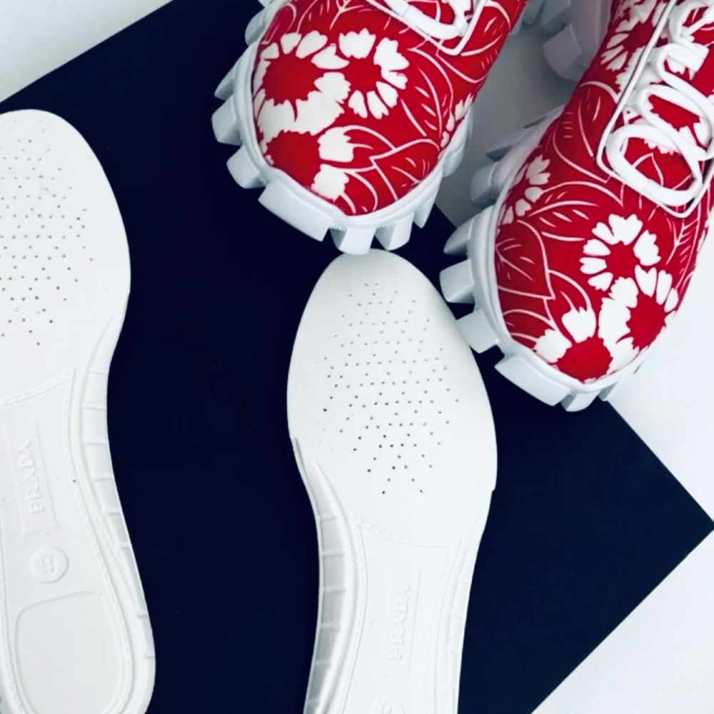 Prada Rare Lux Sneakers, Red w/White Flowers, Unisex Men’s US 9 EU 42 Xmas Gift - Picture 11 of 17